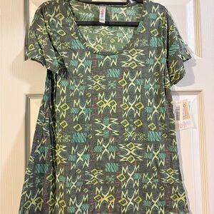 LuLaRoe Gray and Green Geometric T-Shirt